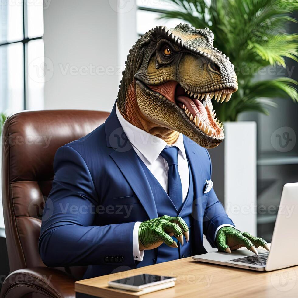 AI generated business dinosaur in a formal suit photo