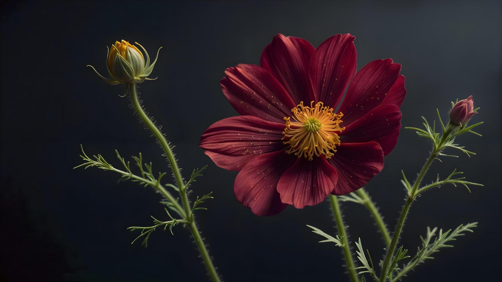 AI generated a stunning red flower makes a bold statement against a dark background. photo