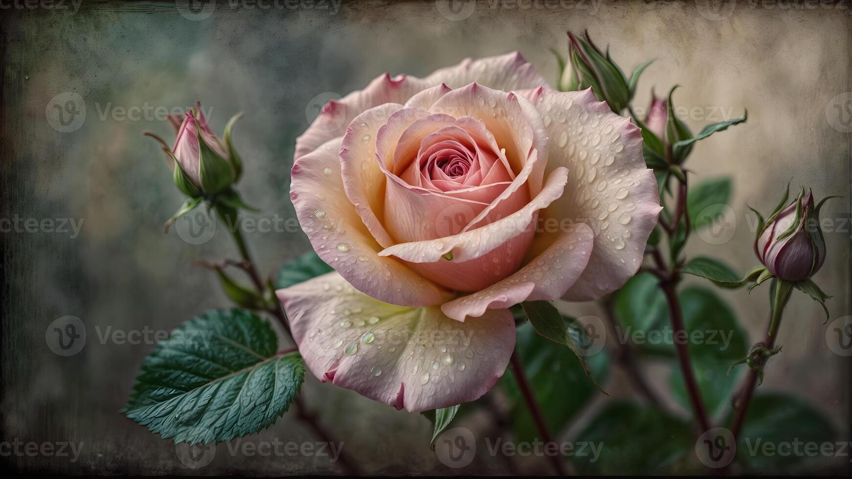 AI generated Capturing the essence of serenity, a stunning pink rose adorned with sparkling water droplets. photo