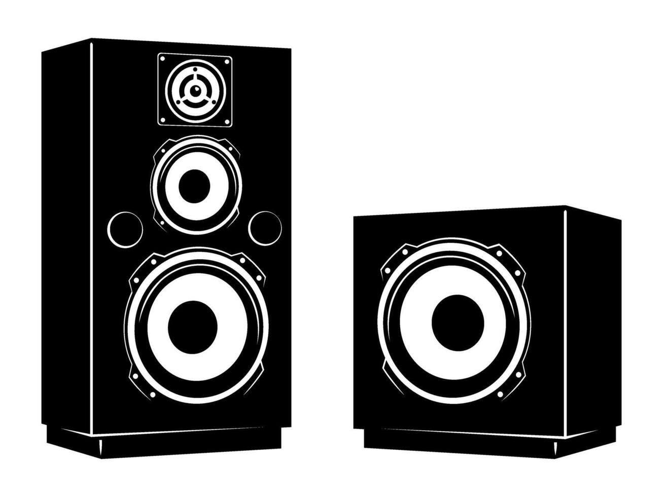 Audio Speakers Silhouettes. Retro audio equipment. Vector clipart isolated on white.