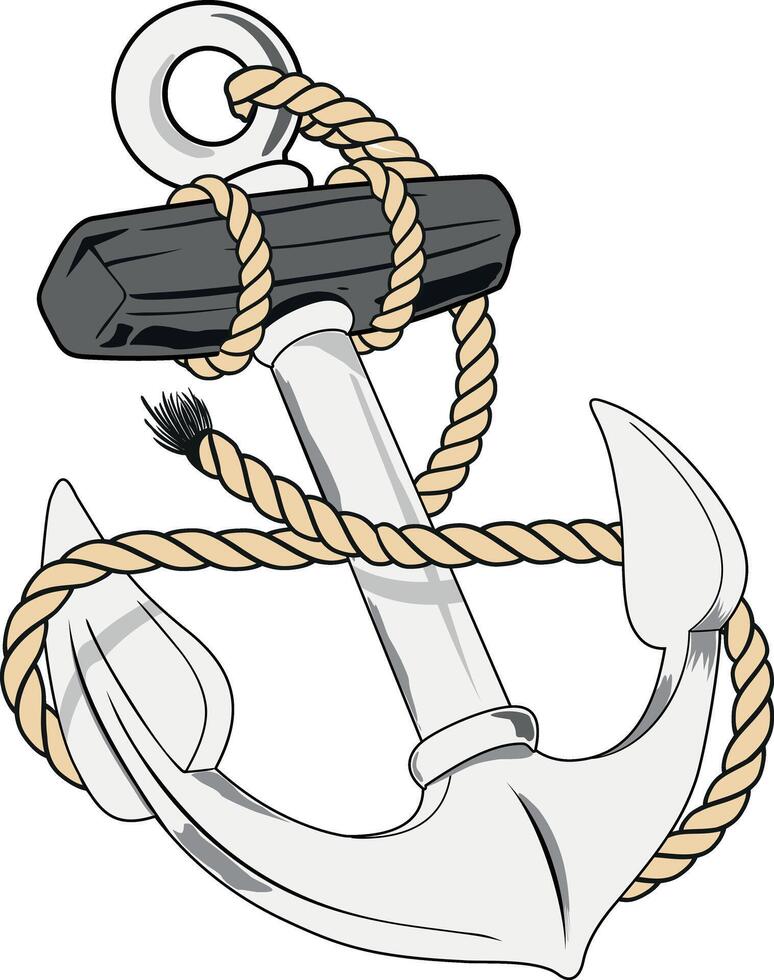 naval anchor with rope. vector