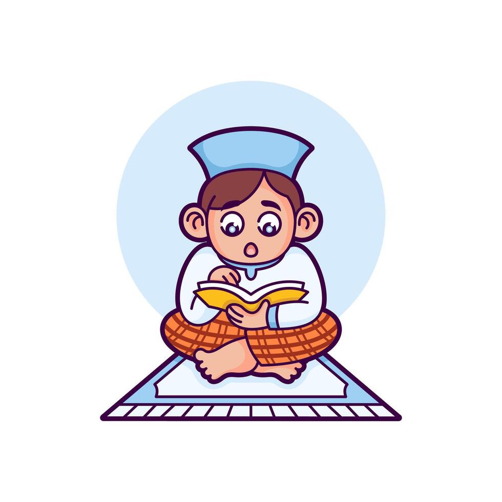 Cute cartoon Moslem children reading the Koran vector