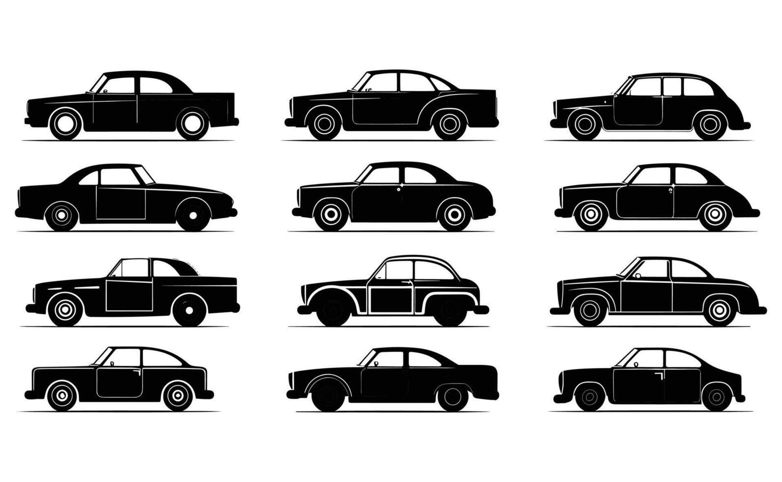 Set of Car Illustration Transportation vector old classic auto vintage car collection
