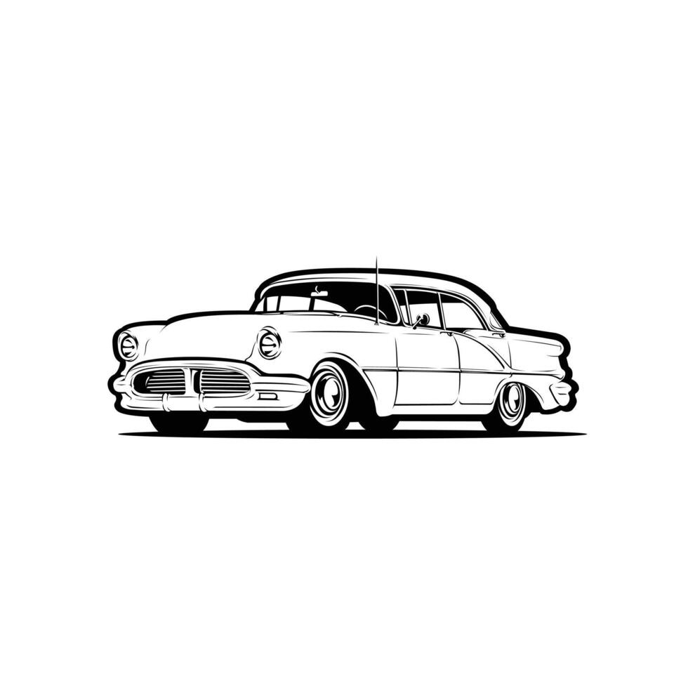 Classic car silhouette monochrome black and white vector art illustration isolated in white background