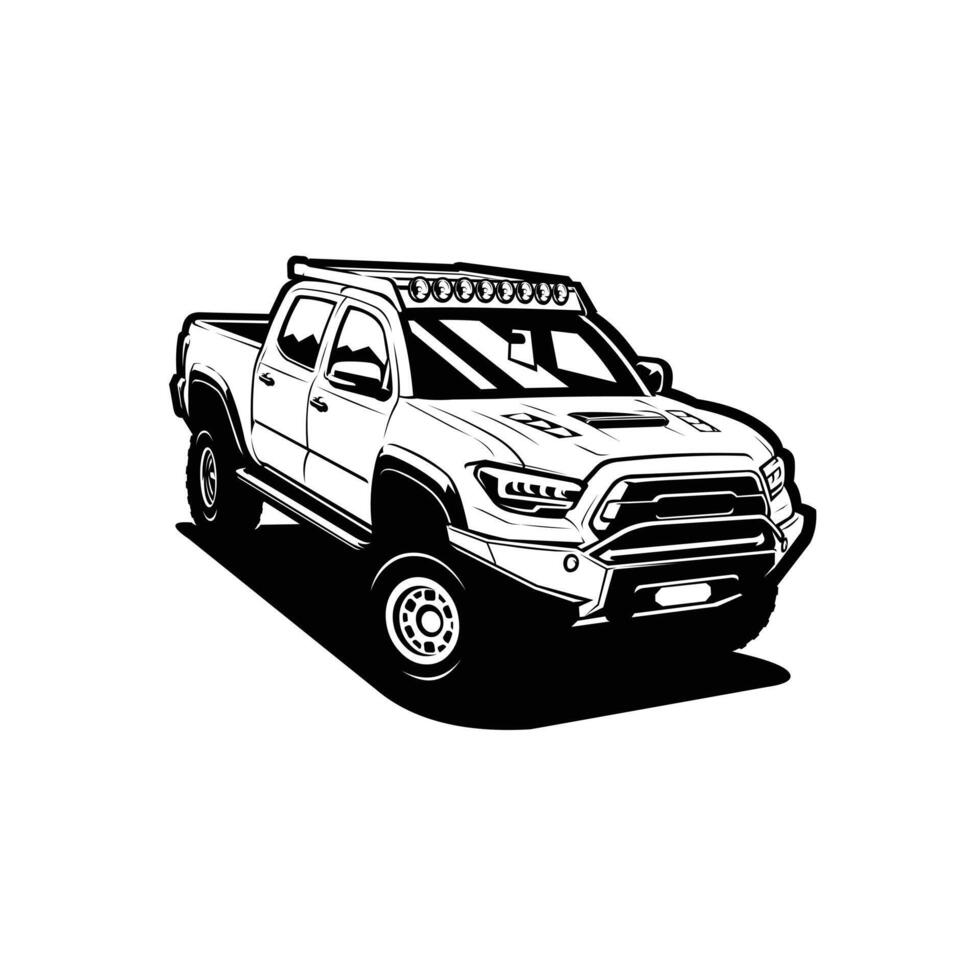 Overland adventure offroad 4x4 pickup car vector illustration monochrome silhouette isolated