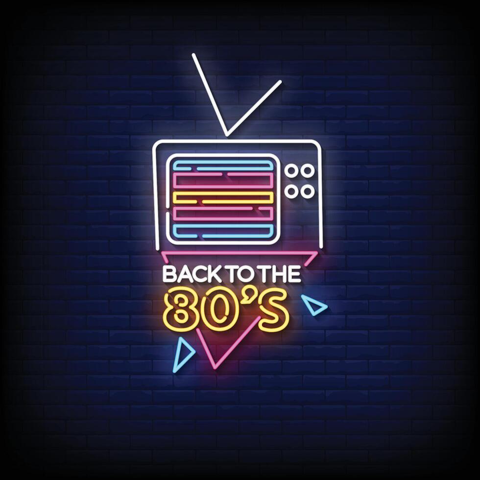 Neon Sign back to the 80s with brick wall background vector