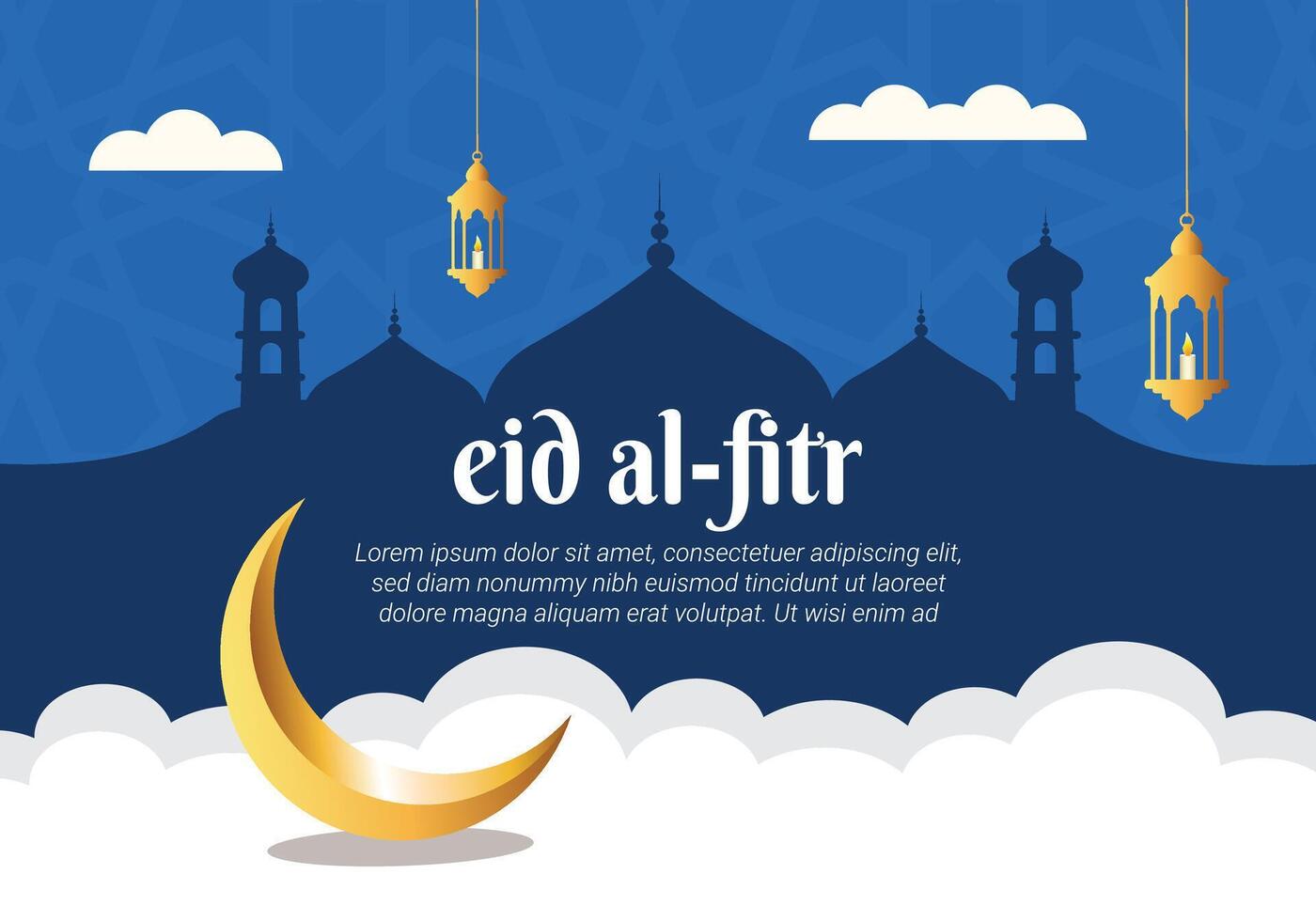 eid Alabama fitr saludo tarjeta con creciente Luna y linternas vector