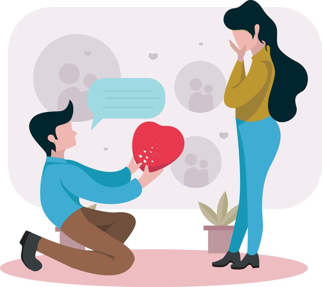 man giving heart to girl vector flat illustration