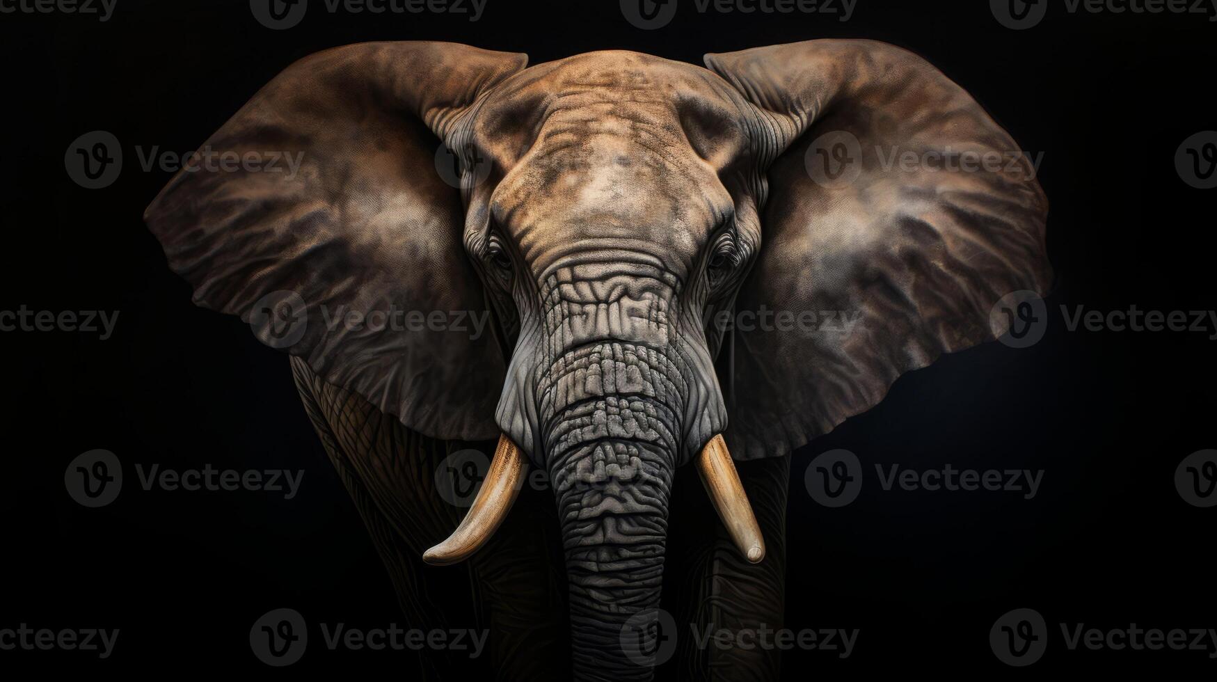 AI generated The Elephant Standing on Dark Background. Generative AI. photo