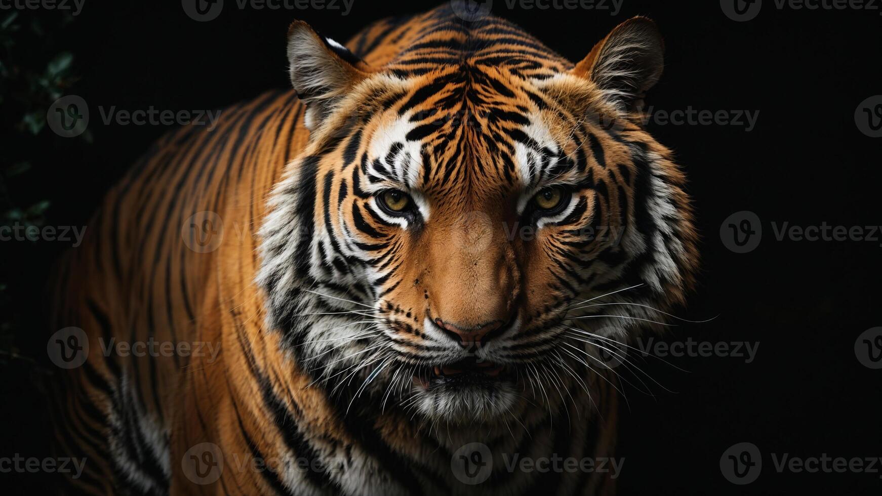 AI generated Close-up portrait of a tiger. Isolated on black background. Generative AI photo