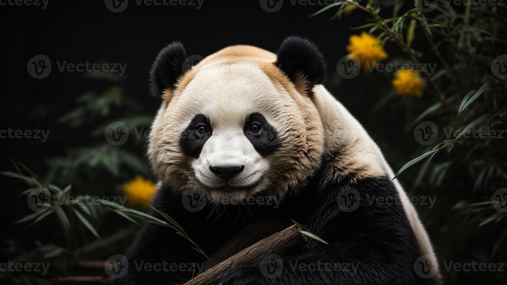 AI generated Cute panda close up. Looks at the camera. On a natural background.Generative AI photo