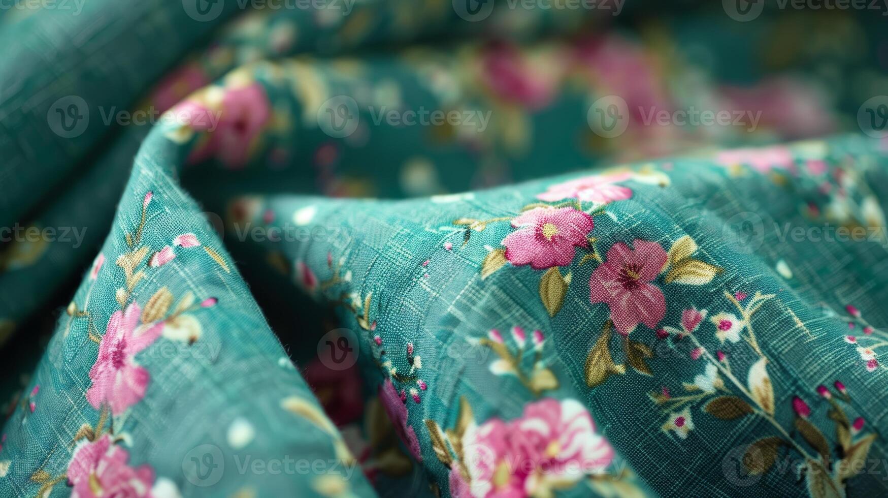 AI generated Teal Textile with Elegant Pink Floral Design generative ai photo