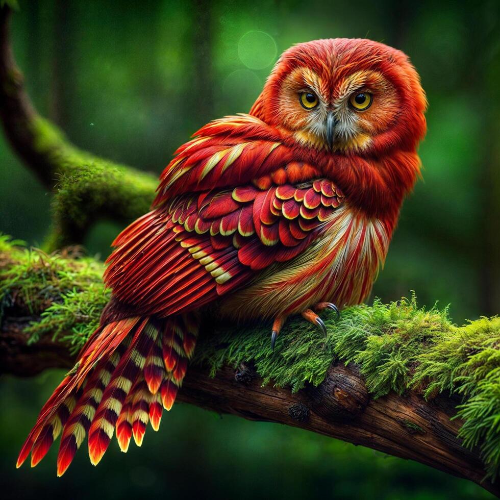 AI generated Crimson Wings The Enigmatic Tale of the Red Owl Hybrid photo