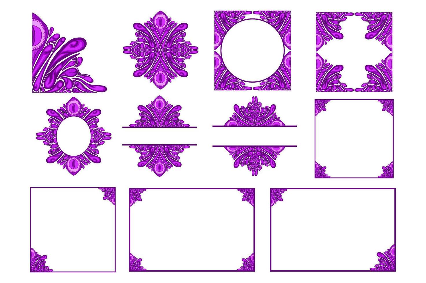 Set Of  Purple Eye Ball Angel Ornament Frame Border vector