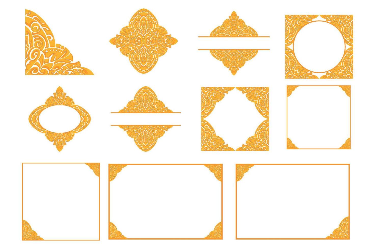 Set Of Golden Ornament Frame Border Vector Design For Decoration Element