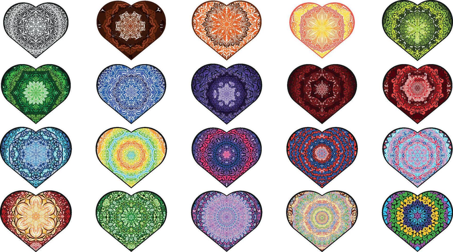 Set Of Love Mandala Ornament Vector Design For Valentine Decoration