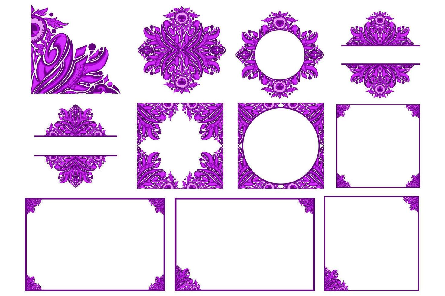 Set Of  Purple Eye Ball Angel Ornament Frame Border vector