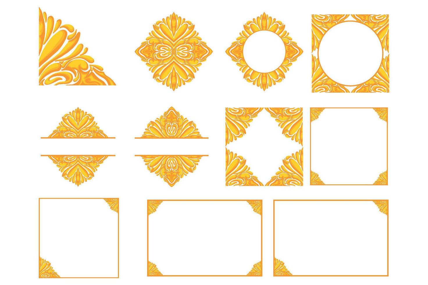Set Of Golden Ornament Frame Border Vector Design For Decoration Element
