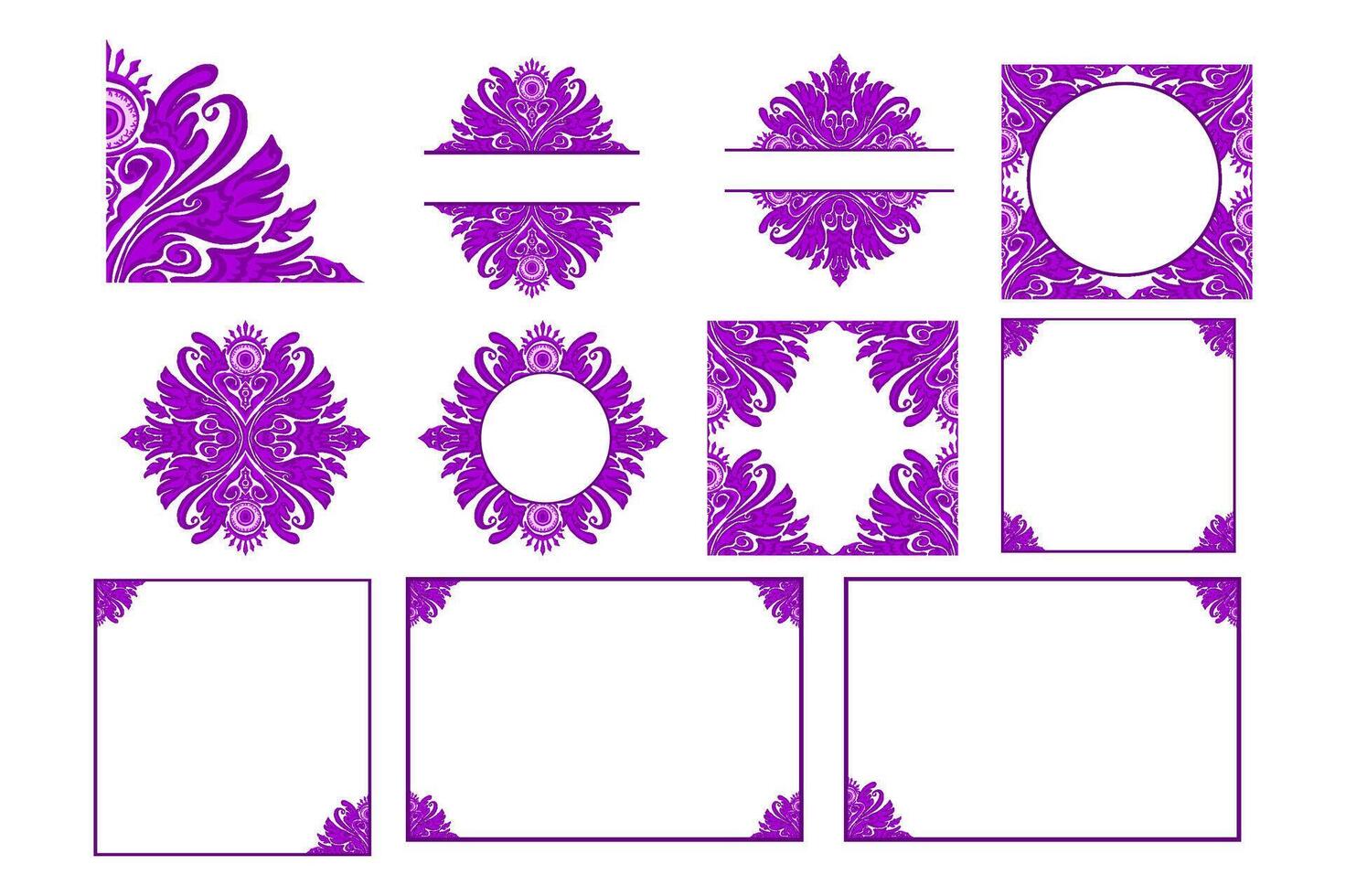 Set Of  Purple Eye Ball Angel Ornament Frame Border vector