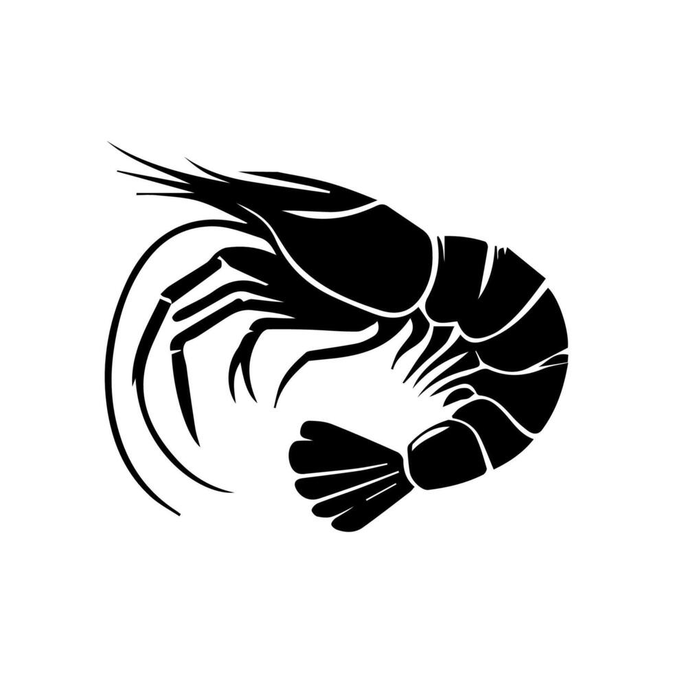 Shrimp sea Caridea animal engraving vector illustration. Scratch board style imitation. Black and white hand drawn image.