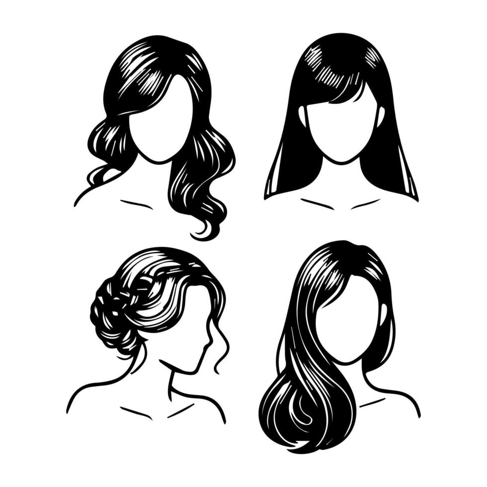 Woman head silhouette, face profile, vignette. Hand drawn vector illustration, isolated on white background. Design for invitation, greeting card, vintage style.