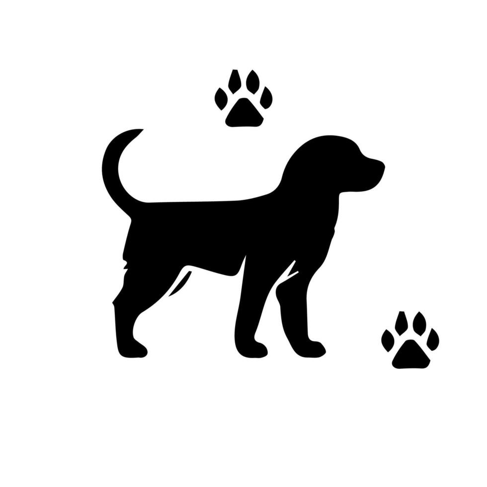 Vector silhouette of dog on white background.