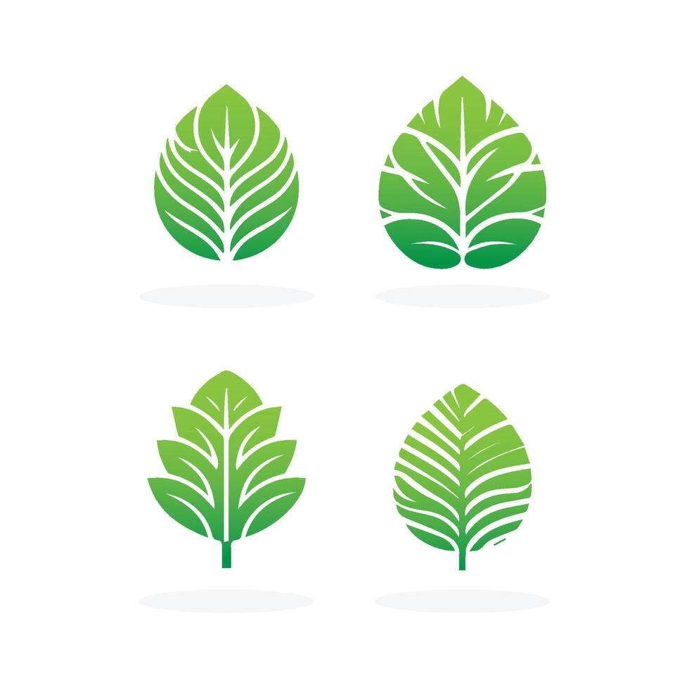 Set of Green Leaf Icon Vector Illustrations. Landscape design, garden, Plant, nature and ecology vector logo. Ecology Happy life Logotype concept icon. Vector illustration, Graphic Design Free Vector