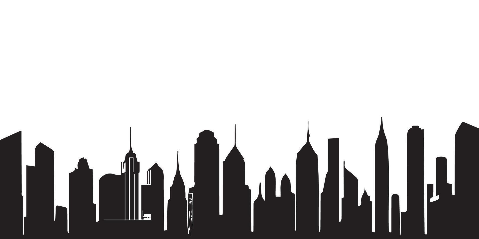 Cityscape silhouette vector, urban skyline isolated on white. Modern city architecture, skyscrapers, buildings vector