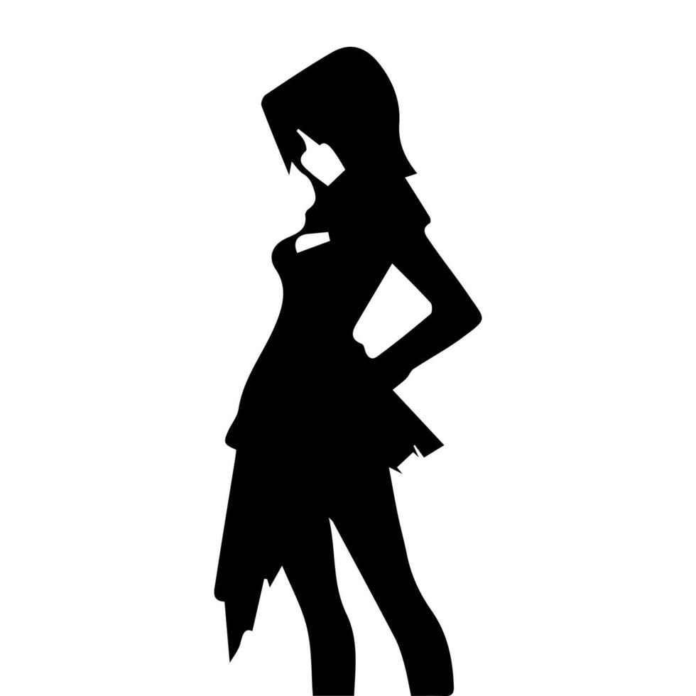 silhouette  girl in anime style Vector illustration Free