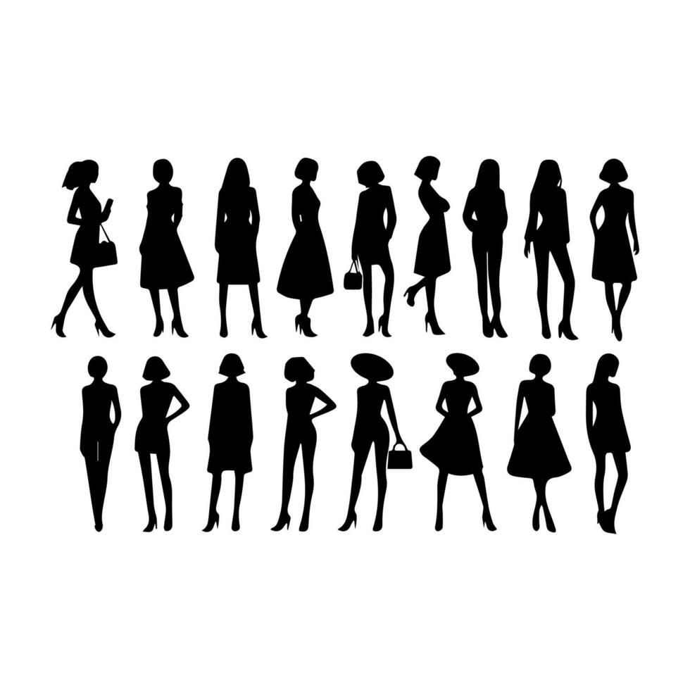 Vector silhouette of a woman on a white background.