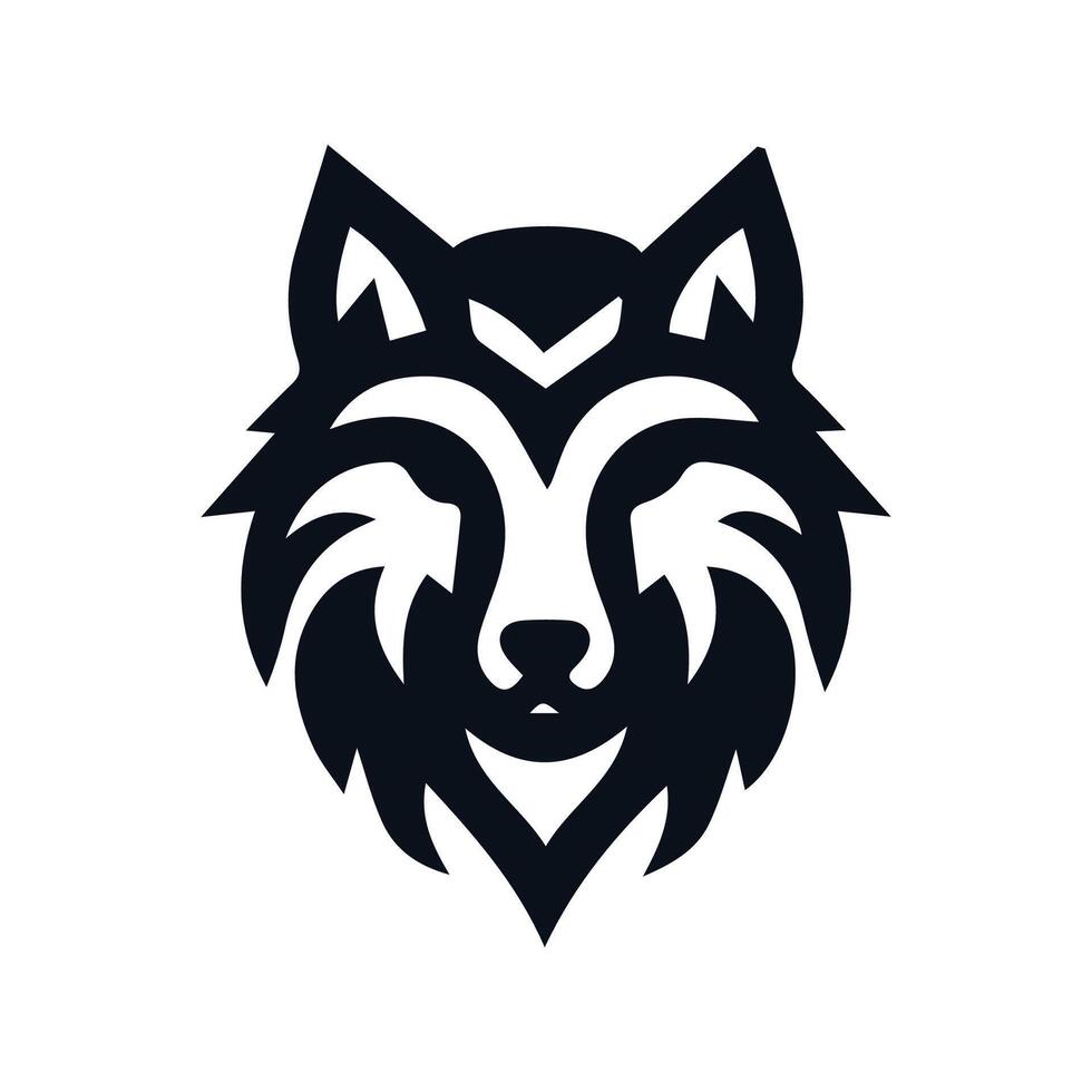 lobo logo frente vista, lobo cabeza silueta logo de animal cara clipart. coyote icono cazador depredador fauna silvestre símbolo vector