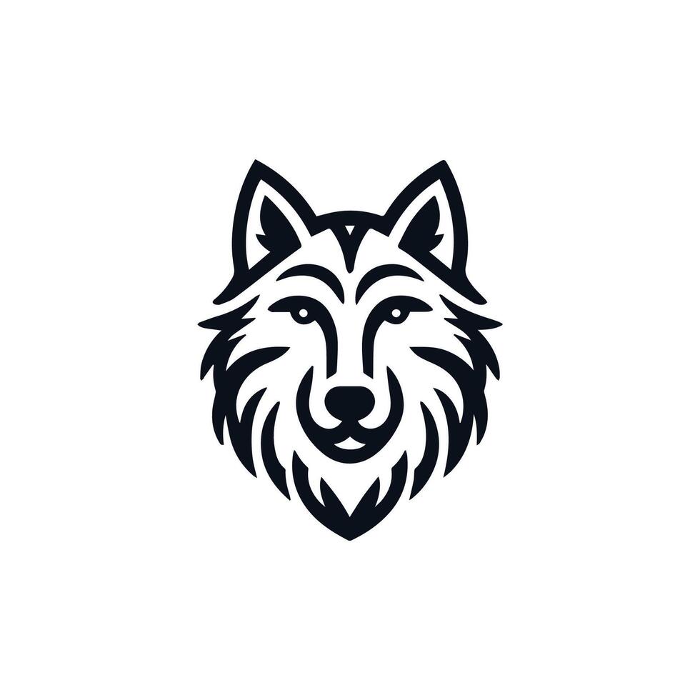 lobo logo frente vista, lobo cabeza silueta logo de animal cara clipart. coyote icono cazador depredador fauna silvestre símbolo vector
