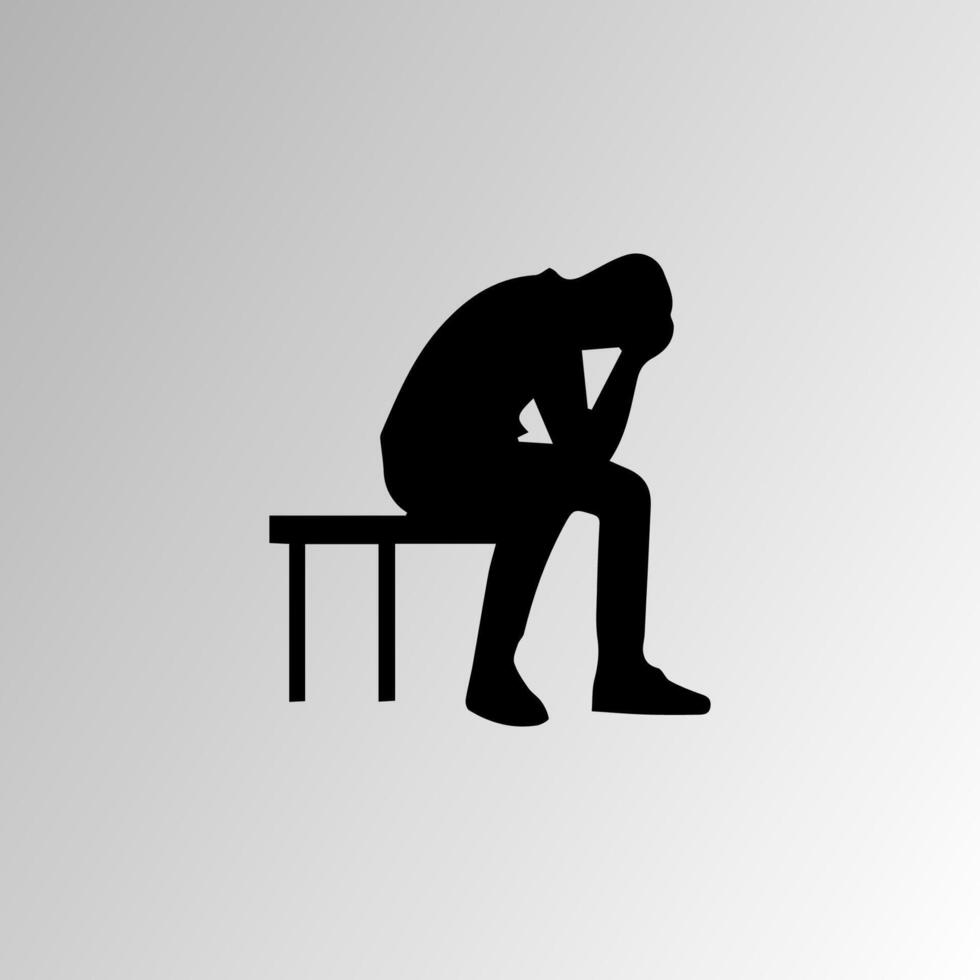 Silhouette of Very sad man alone on white background, Depressed young man vector
