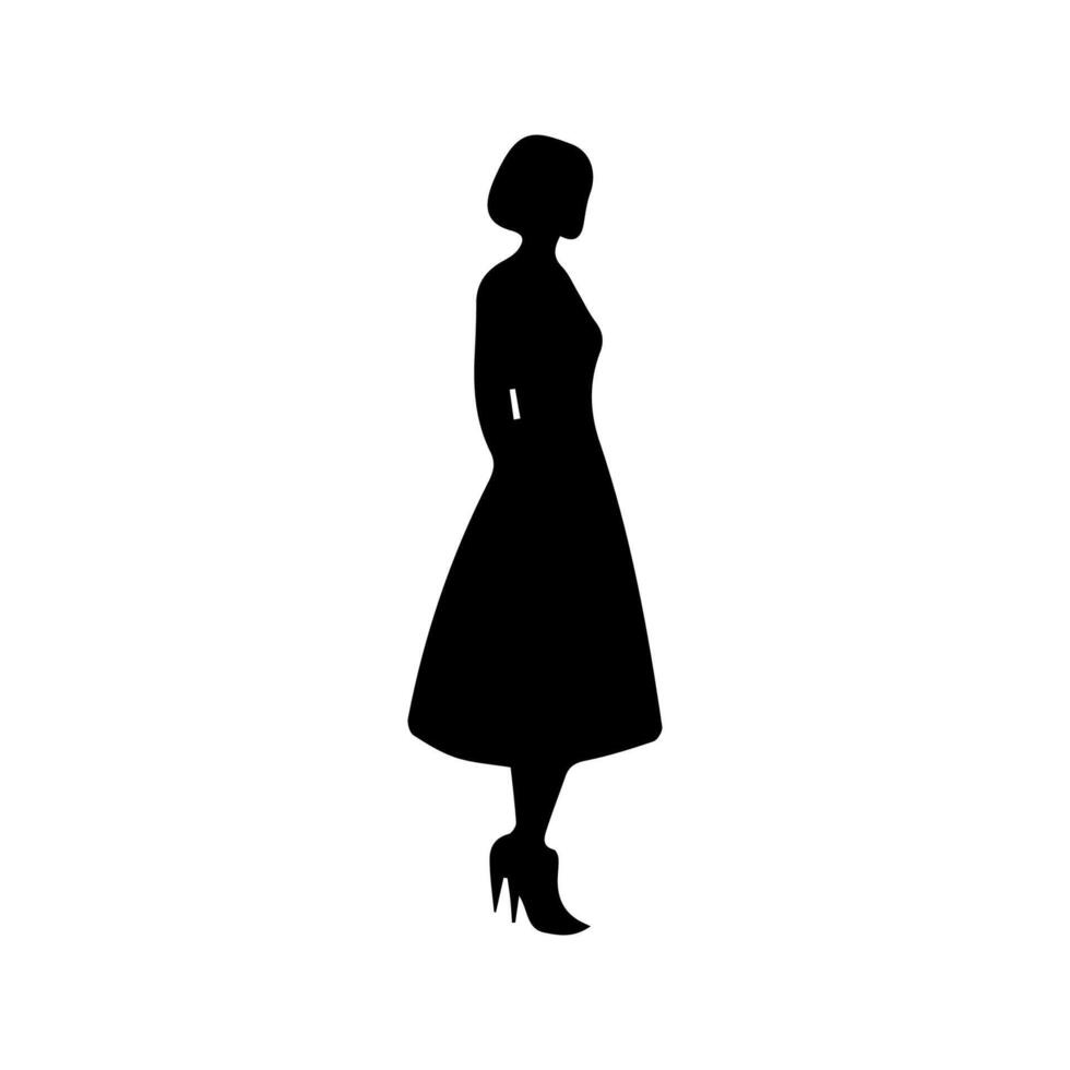 Vector silhouette of a woman on a white background.