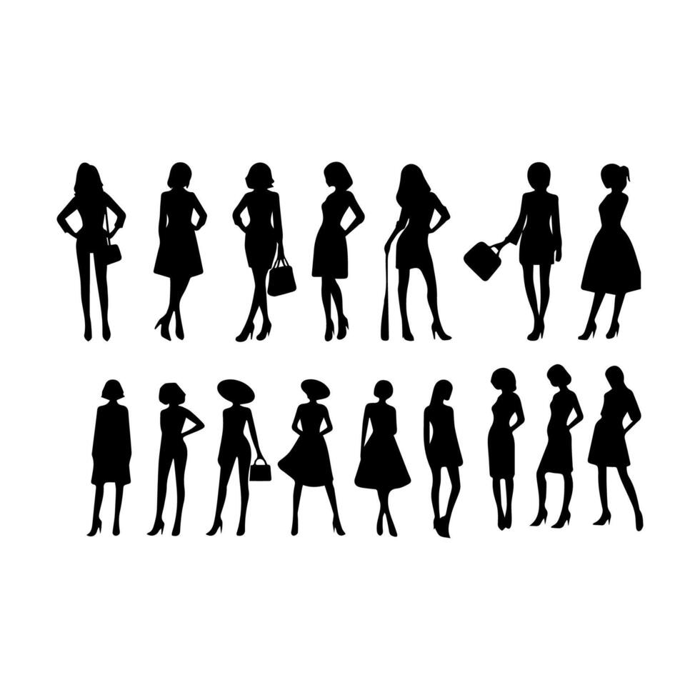 Vector silhouette of a woman on a white background.