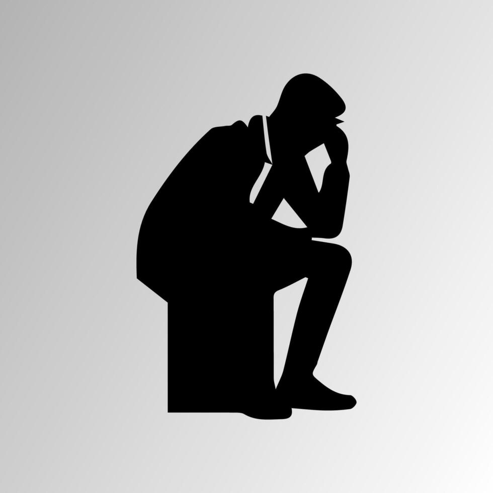 Silhouette of Very sad man alone on white background, Depressed young man vector
