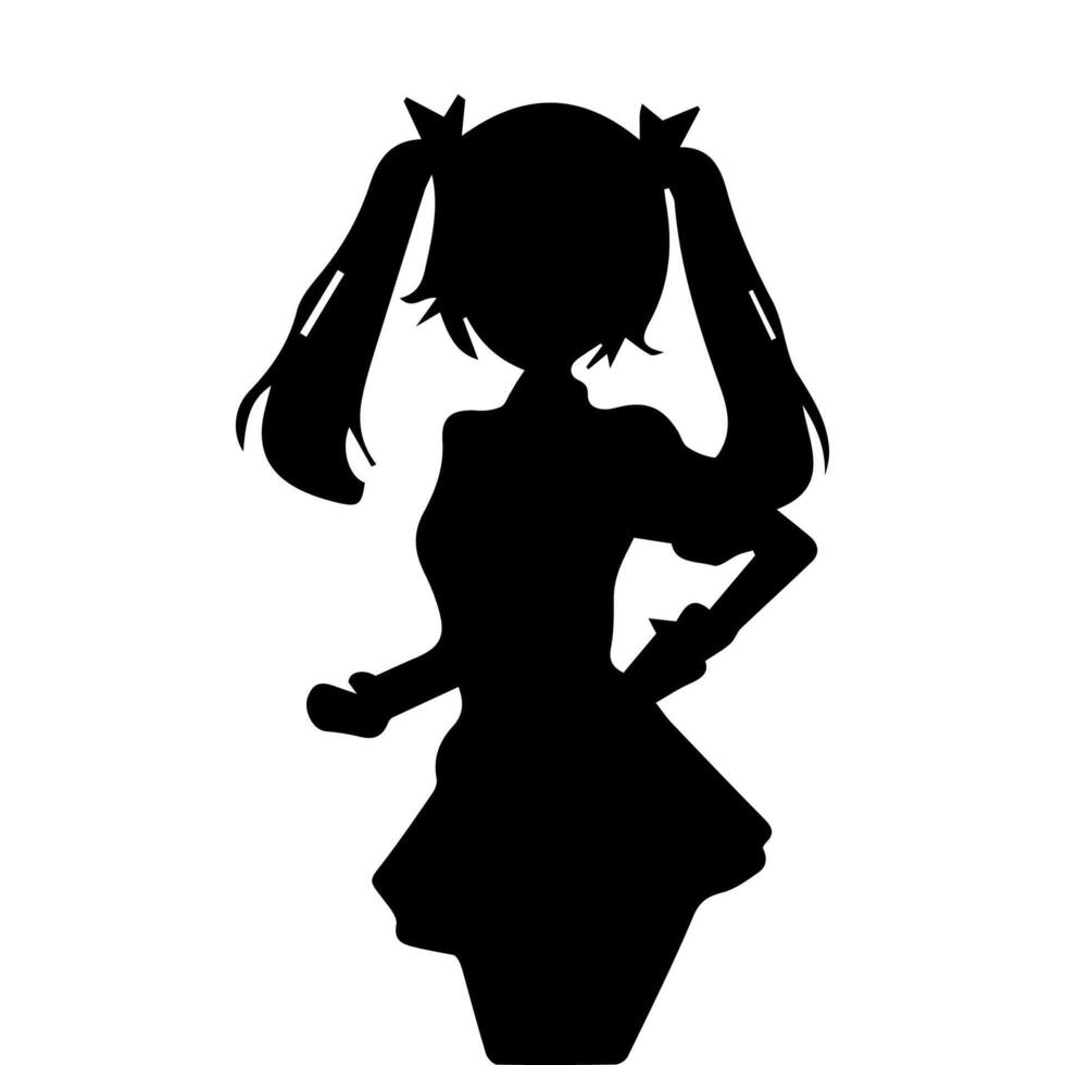 silhouette  girl in anime style Vector illustration Free