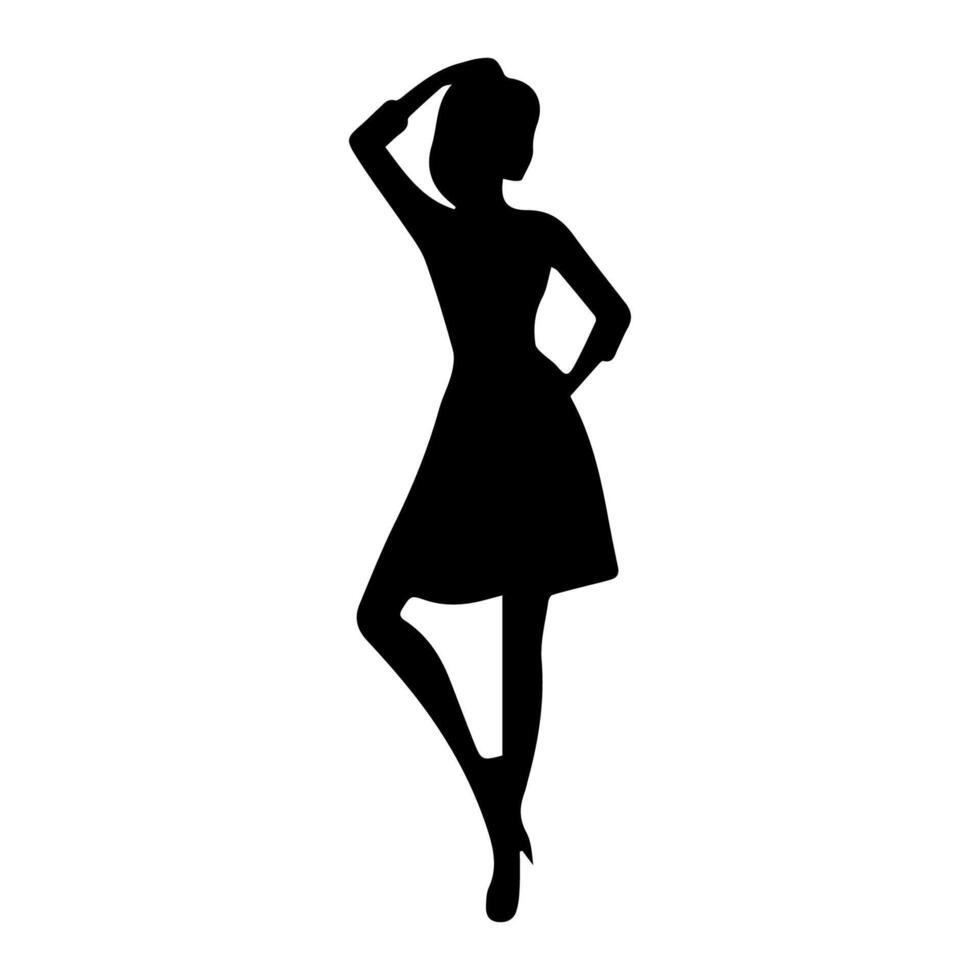 Vector silhouette of a woman on a white background.