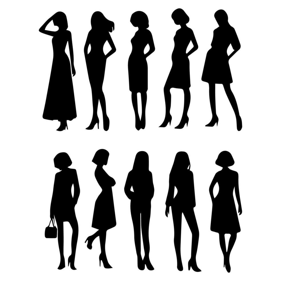 Vector silhouette of a woman on a white background.