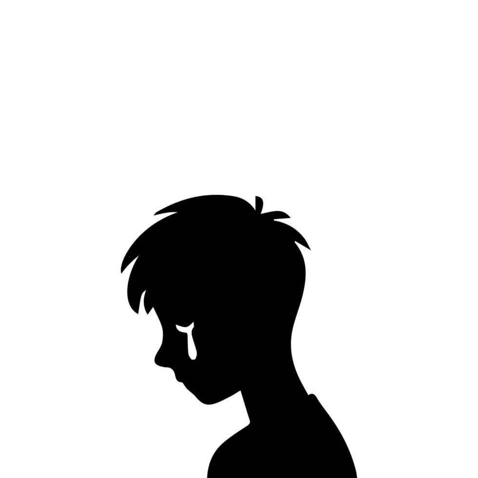 Silhouette of Very sad man alone on white background, Depressed young man vector