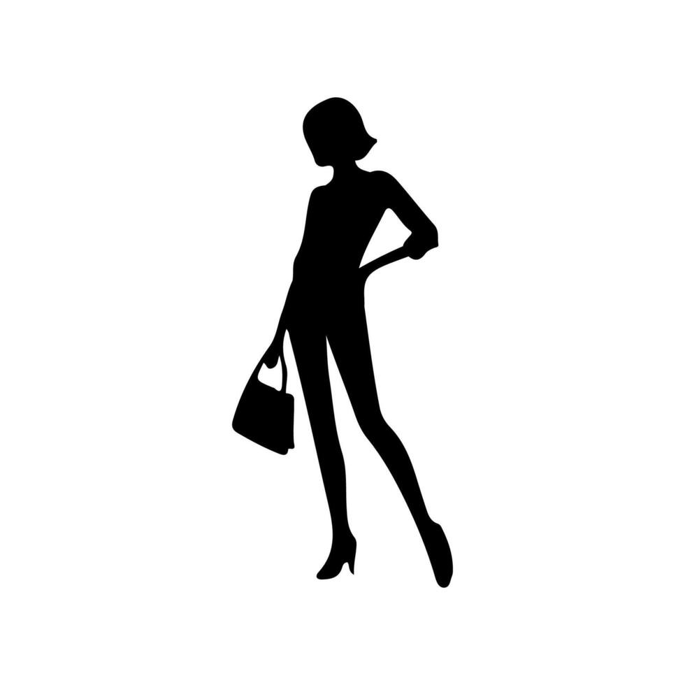 Vector silhouette of a woman on a white background.