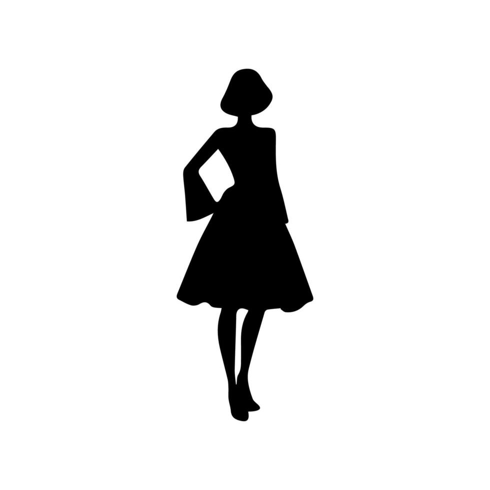 Vector silhouette of a woman on a white background.