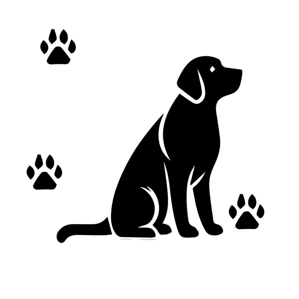 Vector silhouette of dog on white background.