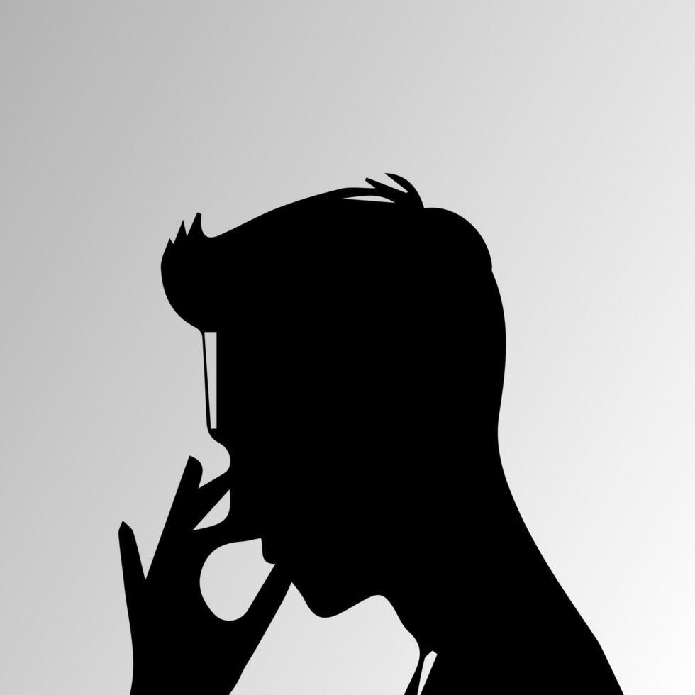 Silhouette of Very sad man alone on white background, Depressed young man vector