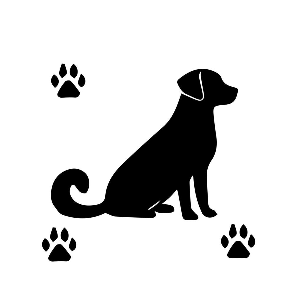 Vector silhouette of dog on white background.