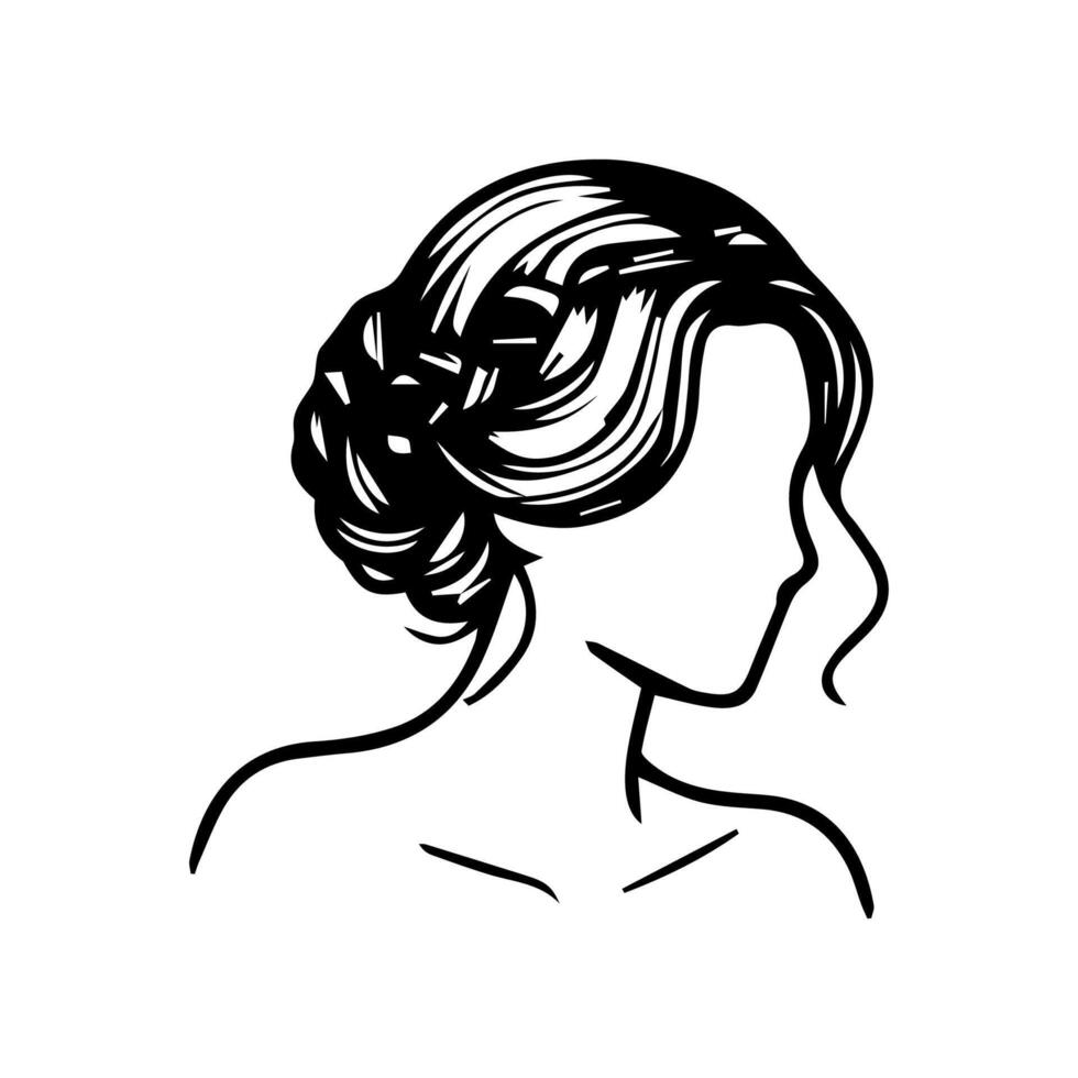 mujer cabeza silueta, cara perfil, viñeta. mano dibujado vector ilustración, aislado en blanco antecedentes. diseño para invitación, saludo tarjeta, Clásico estilo.