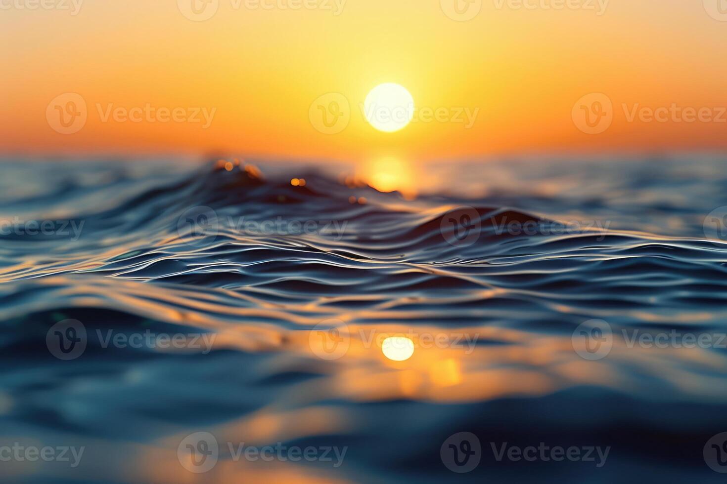 AI generated Sea at Sunset A Close-Up View of Smooth Water Textures Against a Quiet Background, Embodying Peace Tranquility as Day Turns to Night Golden Hour Ocean Meets Soft Sunset Light Mindfulness photo