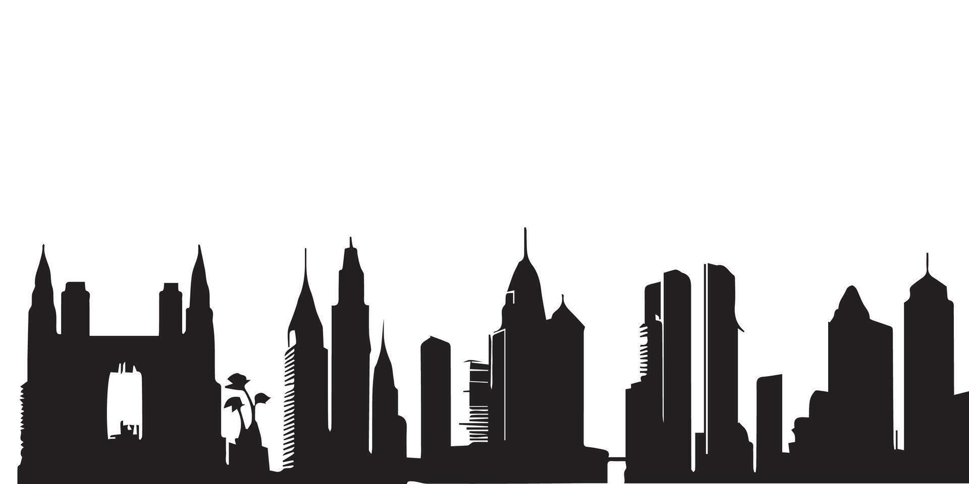 Cityscape silhouette vector, urban skyline isolated on white. Modern city architecture, skyscrapers, buildings vector