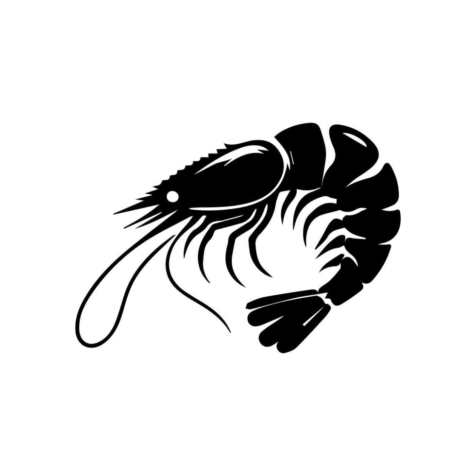 Shrimp sea Caridea animal engraving vector illustration. Scratch board style imitation. Black and white hand drawn image.