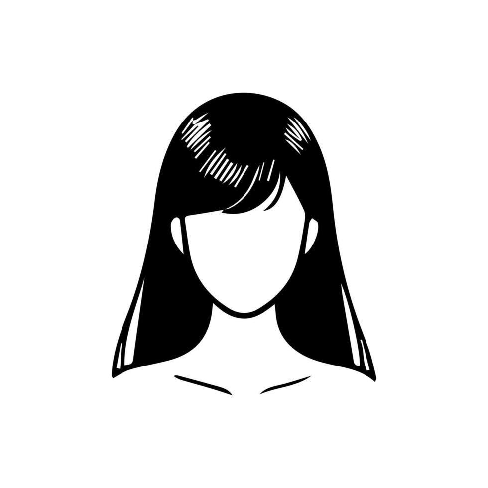 Woman head silhouette, face profile, vignette. Hand drawn vector illustration, isolated on white background. Design for invitation, greeting card, vintage style.